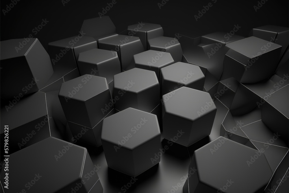 Poster abstract 3d rendering of black hexagons. futuristic background design