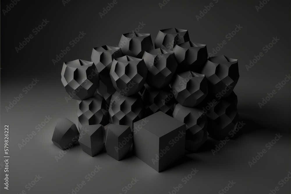 Poster abstract 3d rendering of geometric shapes in black and white colors