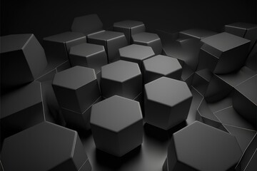 Abstract 3d rendering of black hexagons. Futuristic background design