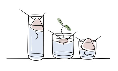 Avocado pit sprouted avocado pit in a glass on a white background. Sprout in water in line art style. Vector illustration