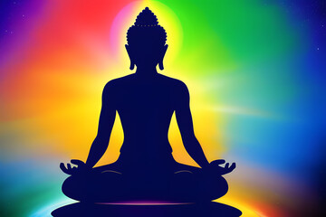 Abstract Artistic 3d rendering illustration of a Colorful Buddha Meditation Through Out Spacetime