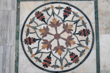 Indian mosaic on the floor (made of marble). side length of the square is about 150cm