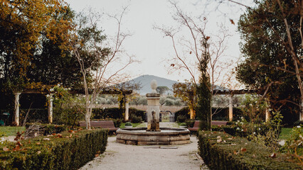 La fontaine au milieu de l'allée