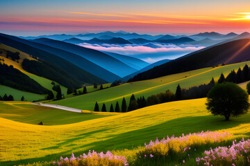 Mountain landscape at sunset