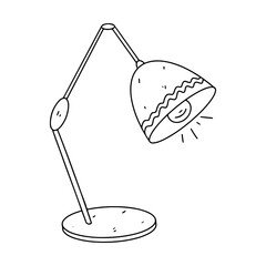 Table lamp in hand drawn doodle style. Home lighting, light fixture sign. Illustration for interior store. For coloring.