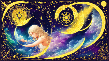 background with magic colorful moon for celestial alchemy astrology Generative AI