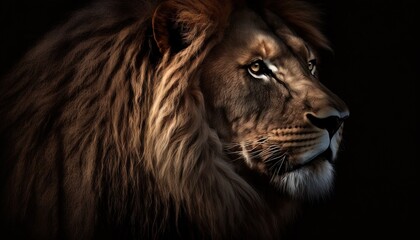 Obraz na płótnie Canvas a close up of a lion's face on a black background. generative ai