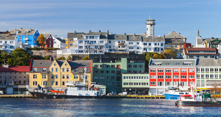 Kristiansund seaside view. Norwegian town panoramic photo