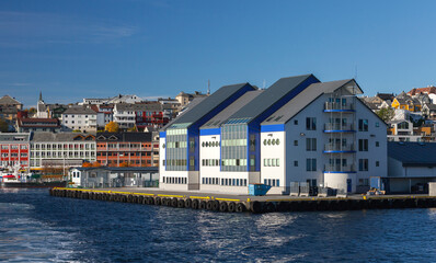 Kristiansund port, coastal Norwegian town view