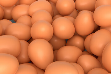 Many farm raw organic brown chicken eggs background from local market