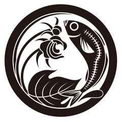 家紋風デザイン / あずきの花と鯵