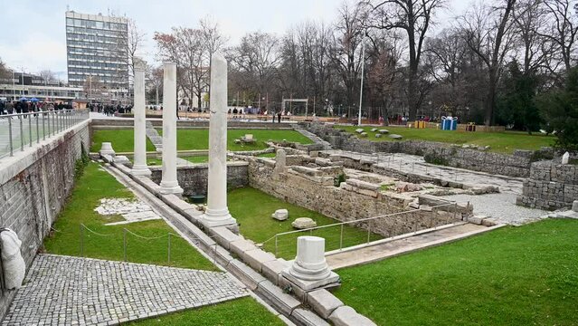 Plovdiv, Bulgaria: Roman Forum of Philippopolis in city centre. Ancient architecture.  