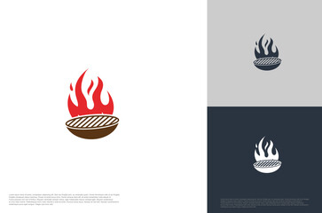 barbecue grilled vector logo template. BBQ, grill food and restaurant icon with fire icon