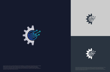 gear and connection link technology mechanism concept logo Template Design Vector