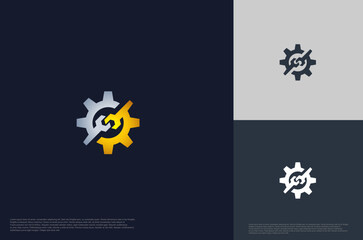 gear and wrench mechanism concept logo Template Design Vector