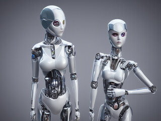 Fototapeta premium nousr robot, complex 3d render ultra detailed of a beautiful porcelain profile woman android face, robotic 