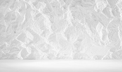 White Smooth Stone Table and Textured White Stone Wall