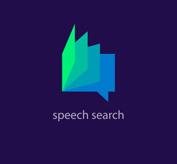 Naklejka premium Speech search logo. Unique color transitions. Book leaves logo template. vector
