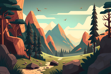 illustration mountain and forest