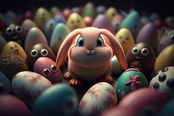 Illustration of the Easter Bunny with eggs. Generation AI