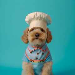 70s style puppy dog dressed in a chef's outfit, Generative AI