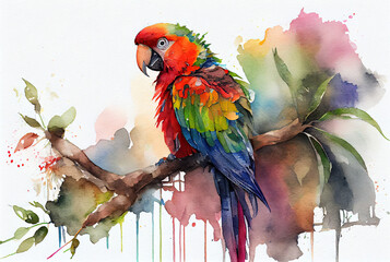 Watercolor parrot on white background created with AI