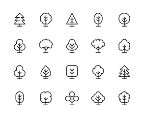 Trees vector linear icons set. Isolated icon collection on white background. Trees symbol vector set.