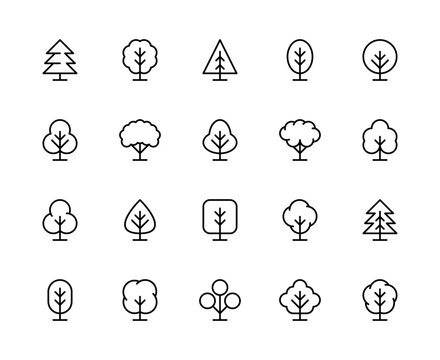 Trees vector linear icons set. Isolated icon collection on white background. Trees symbol vector set.