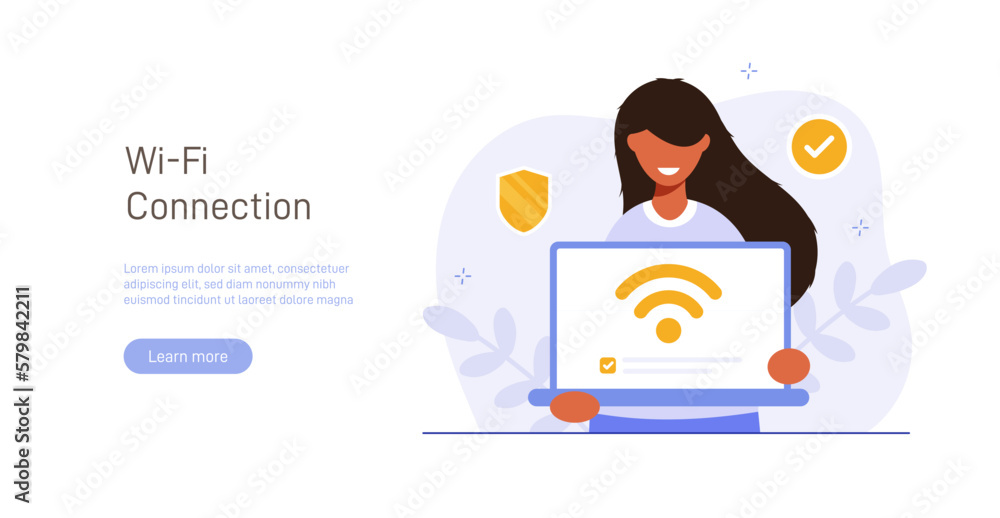 Poster concept of mobile network, wireless internet connection technology. wifi illustration. people use de