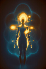 Human Silhouette The Human Network, Exploring the Neuronal Connections and Aura of the Self AI Generated