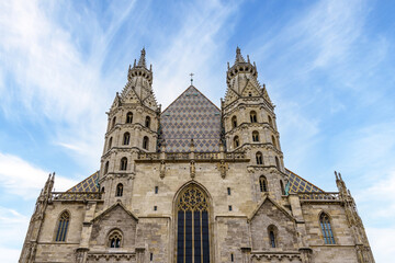 Fototapeta na wymiar Facade of Saint Stephen’s cathedral (Stephansdom) in Vienna, Austria. 
