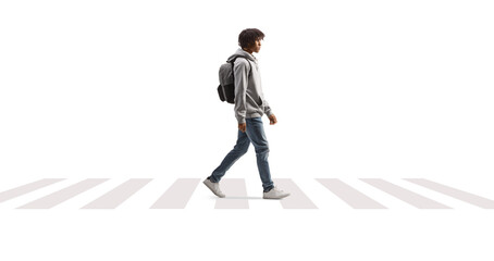 African american male student walking across a street