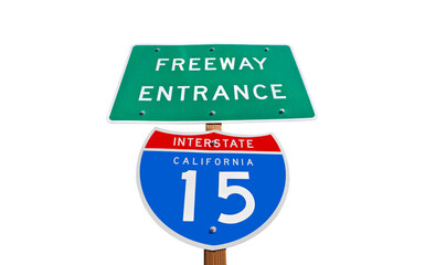 Interstate 15 freeway entrance sign with cut out background.