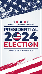 Vertical illustration vector graphic of united states flag, presidental election and year 2024 perfect for election day in united states, united states flag