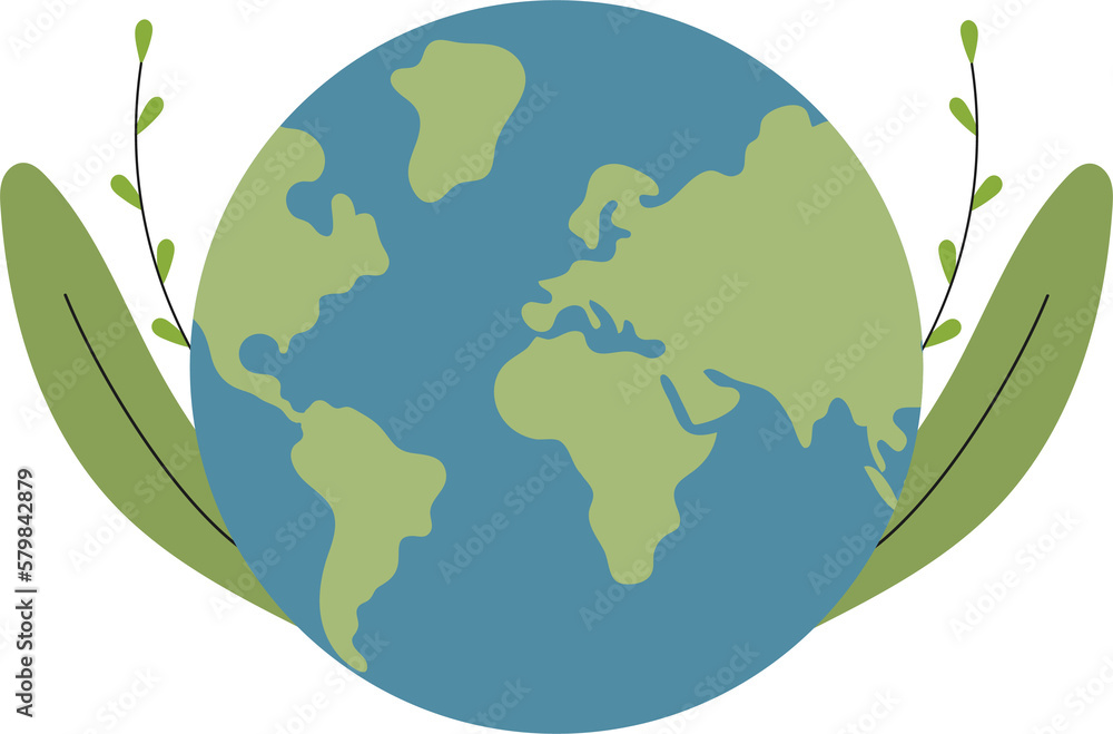 Poster planet earth or world globe with oceans and water flat illustration color icon for apps and websites