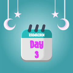 Daily Ramadan Day calendar icon. Wednesday, March 22, 2023. EPS 8 format