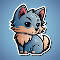 Cute wolf cartoon illustration in sticker design baby wild animal