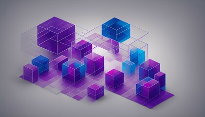 Abtract 3d background with isometric blue and purple cubes, Generative AI