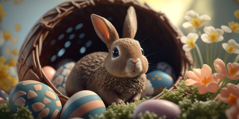 Fototapeta na wymiar easter bunny with easter eggs