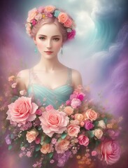 Naklejka premium floral female portrait