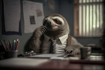a sloth in a suit at the office, generative ai - 579845836