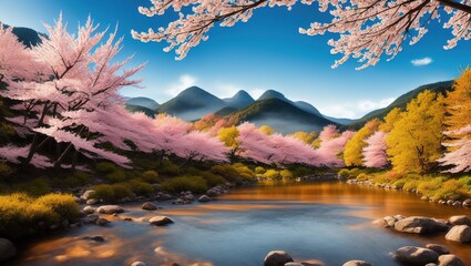 mountains and sakura