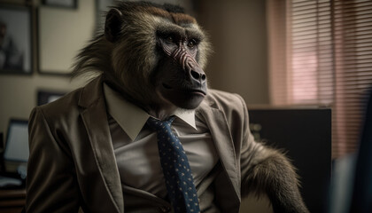 a baboon dressed in a business suit, generative ai