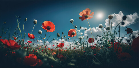 Fototapeta na wymiar a spring meadow with colorful wildflowers, generative ai