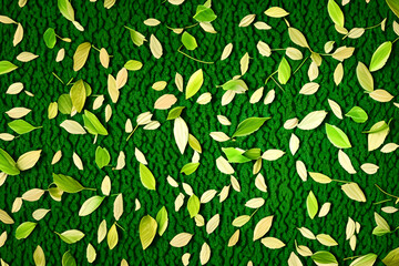 Zoom on Green Texture with Fallen Leaves created with Generative AI Technology