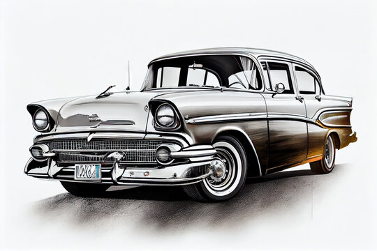Old classic car on white background created with AI	