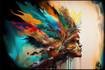 beautiful native american Indian woman painting, digital art, unique, beautiful woman in the desert, head dress, digital art