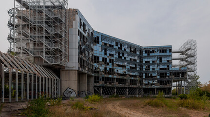 Old destroyed unfinished hospital in the Croatian capital Zagreb in Europe