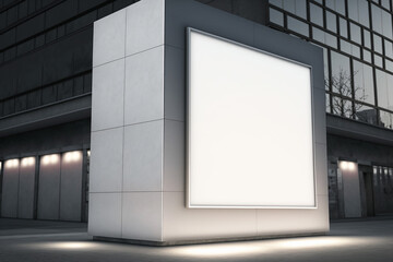 Blank advertising light box for promotion in the city at night Fictitious place. AI generated image