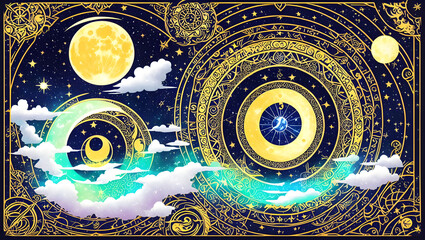beautiful background with magic moon and clouds for celestial alchemy astrology Generative AI